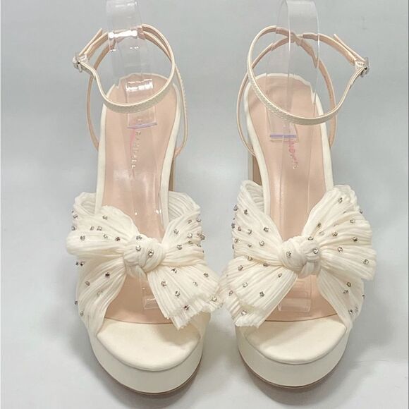 Loeffler Randall Natalia Crystal-Embellished Bow Platform Sandals size 10.5 - Picture 4 of 13